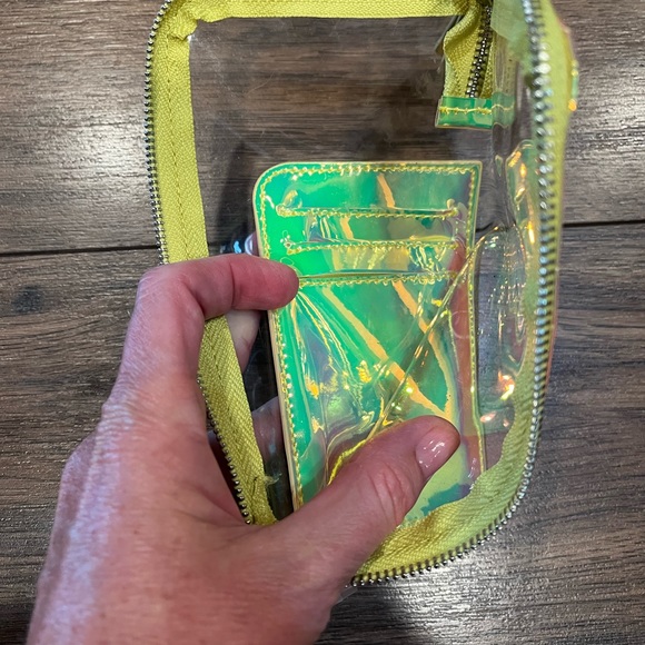 New Urban Outfitters Clear Zipper Pouch Wallet Phone Case w/ Yellow Card Holder - Picture 5 of 7